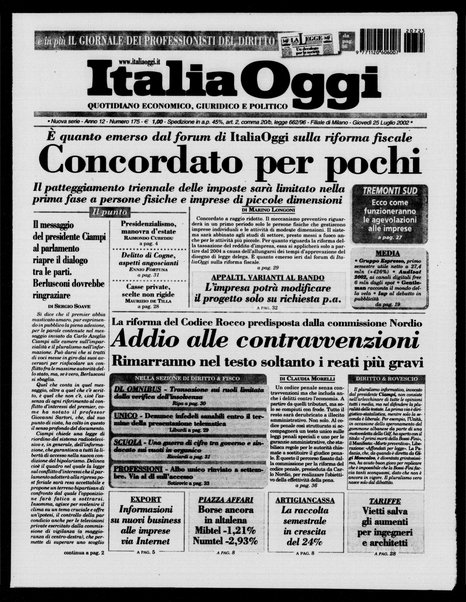 Italia oggi : quotidiano di economia finanza e politica